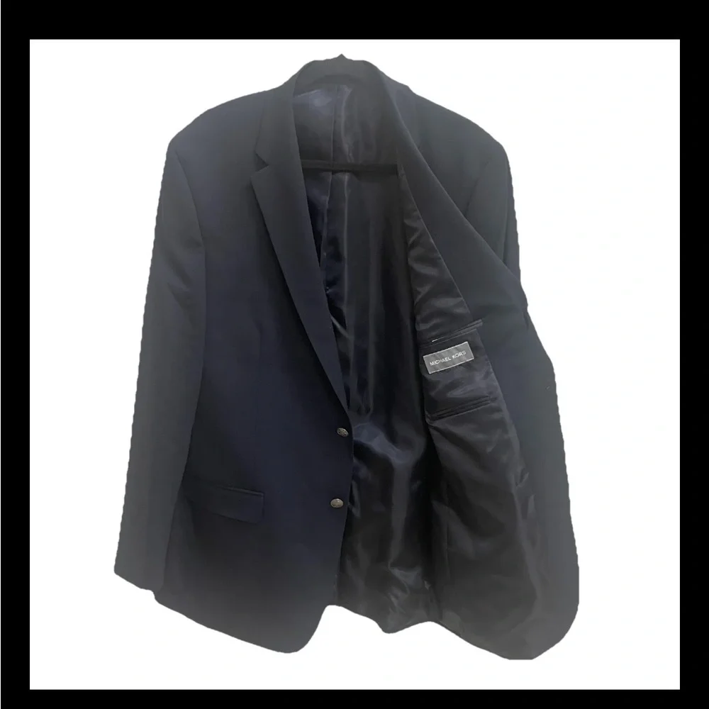 Michael Kors Wool Sport Coat Blazer Size 44L  Jacket Navy Blue Business Travel